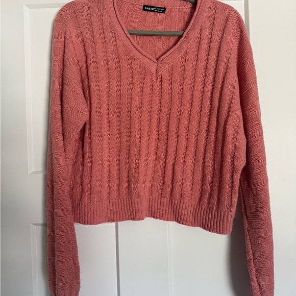 SHEIN Dusty Rose V-Neck Sweater - Picture 1 of 5
